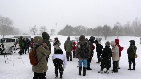 真駒内公園探鳥会吹雪でしたが始めまーす